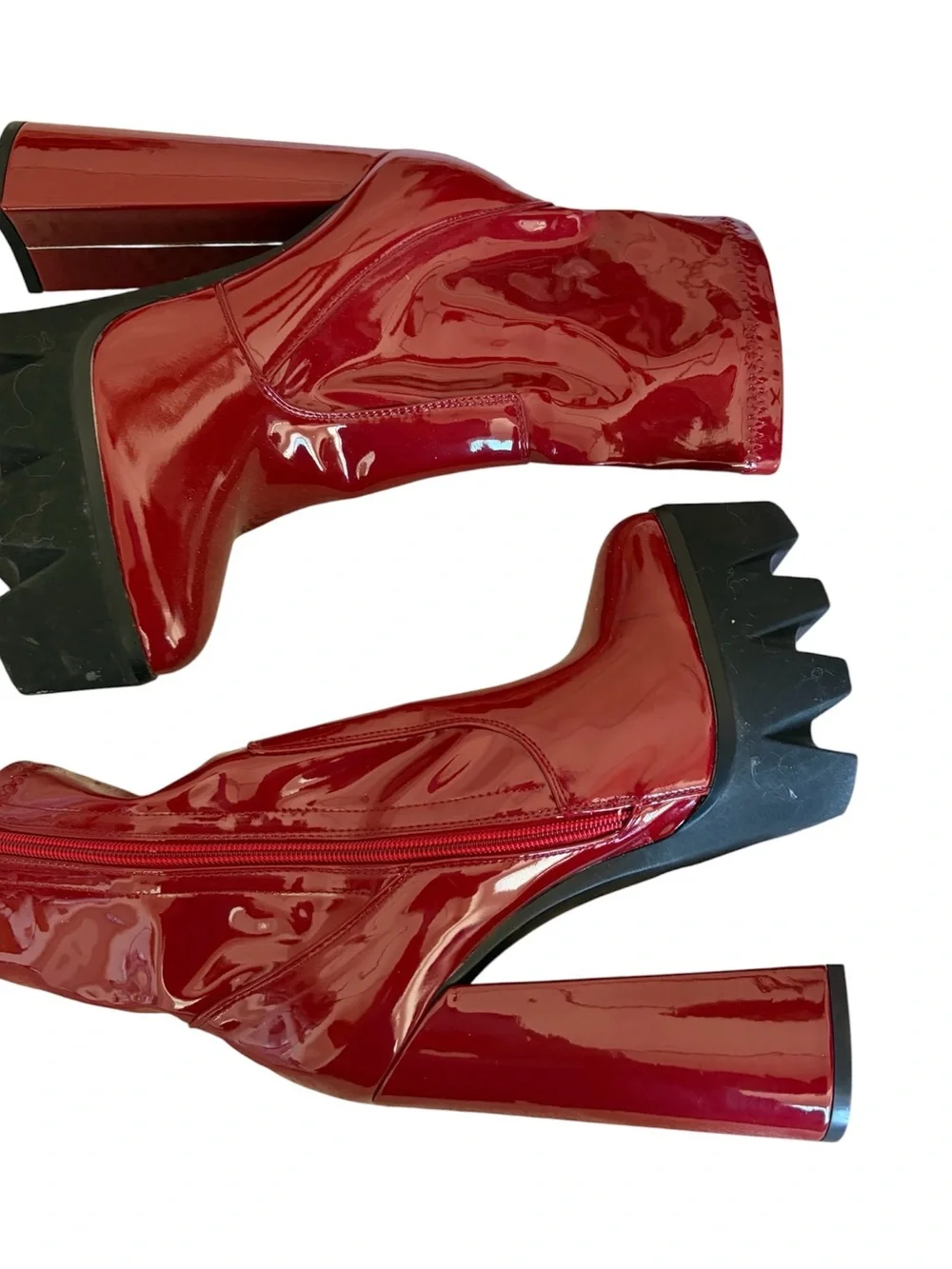 Super tall Red Patent Platform Block Heel Ankle Boots